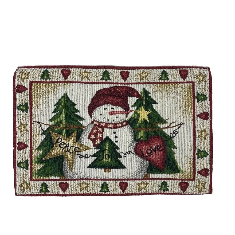 Vintage Christmas Snowman Tapestry Placemats 18x11.5
